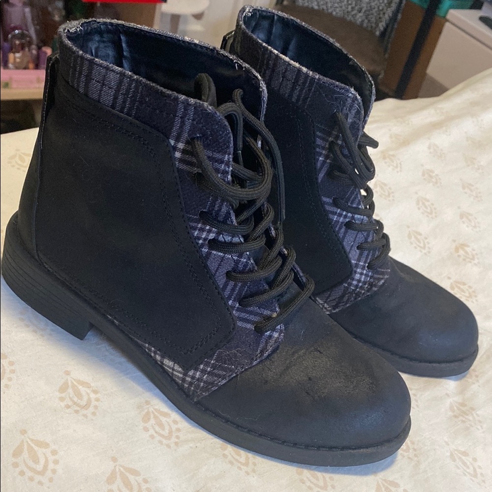 Plaid Black Ankle Boots